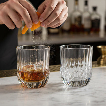 Luxury Italian Restaurant Crystal Double Rocks Glass – "Artisan - Sculpted" 2 - Piece Set (Gift Box Collection) - HISTORY COMPANY