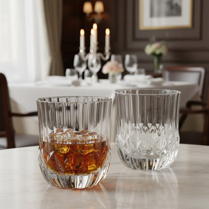 Luxury Italian Restaurant Crystal Double Rocks Glass – "Artisan - Sculpted" 2 - Piece Set (Gift Box Collection) - HISTORY COMPANY