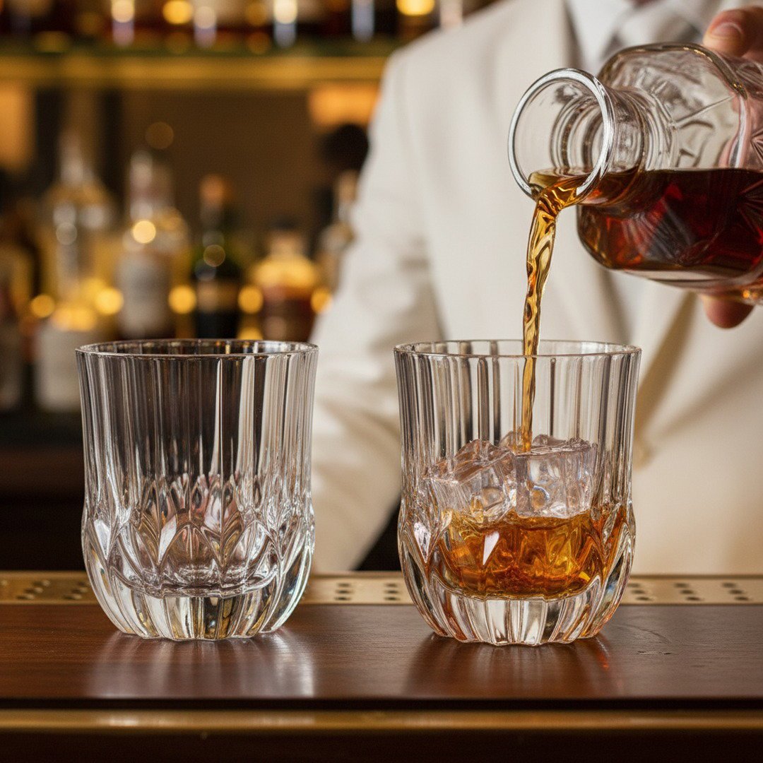 Luxury Italian Restaurant Crystal Double Rocks Glass – "Artisan - Sculpted" 2 - Piece Set (Gift Box Collection) - HISTORY COMPANY