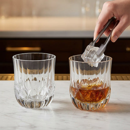 Luxury Italian Restaurant Crystal Double Rocks Glass – "Artisan - Sculpted" 2 - Piece Set (Gift Box Collection) - HISTORY COMPANY