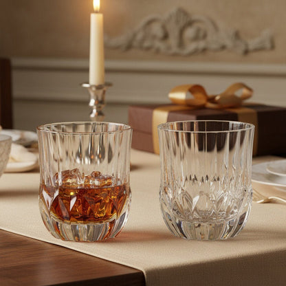 Luxury Italian Restaurant Crystal Double Rocks Glass – "Artisan - Sculpted" 2 - Piece Set (Gift Box Collection) - HISTORY COMPANY