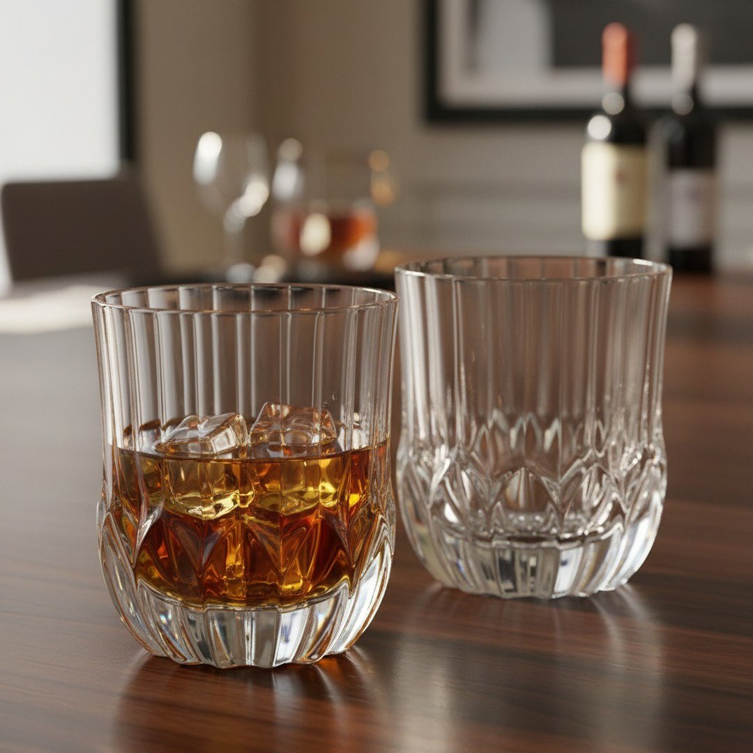 Luxury Italian Restaurant Crystal Double Rocks Glass – "Artisan - Sculpted" 2 - Piece Set (Gift Box Collection) - HISTORY COMPANY