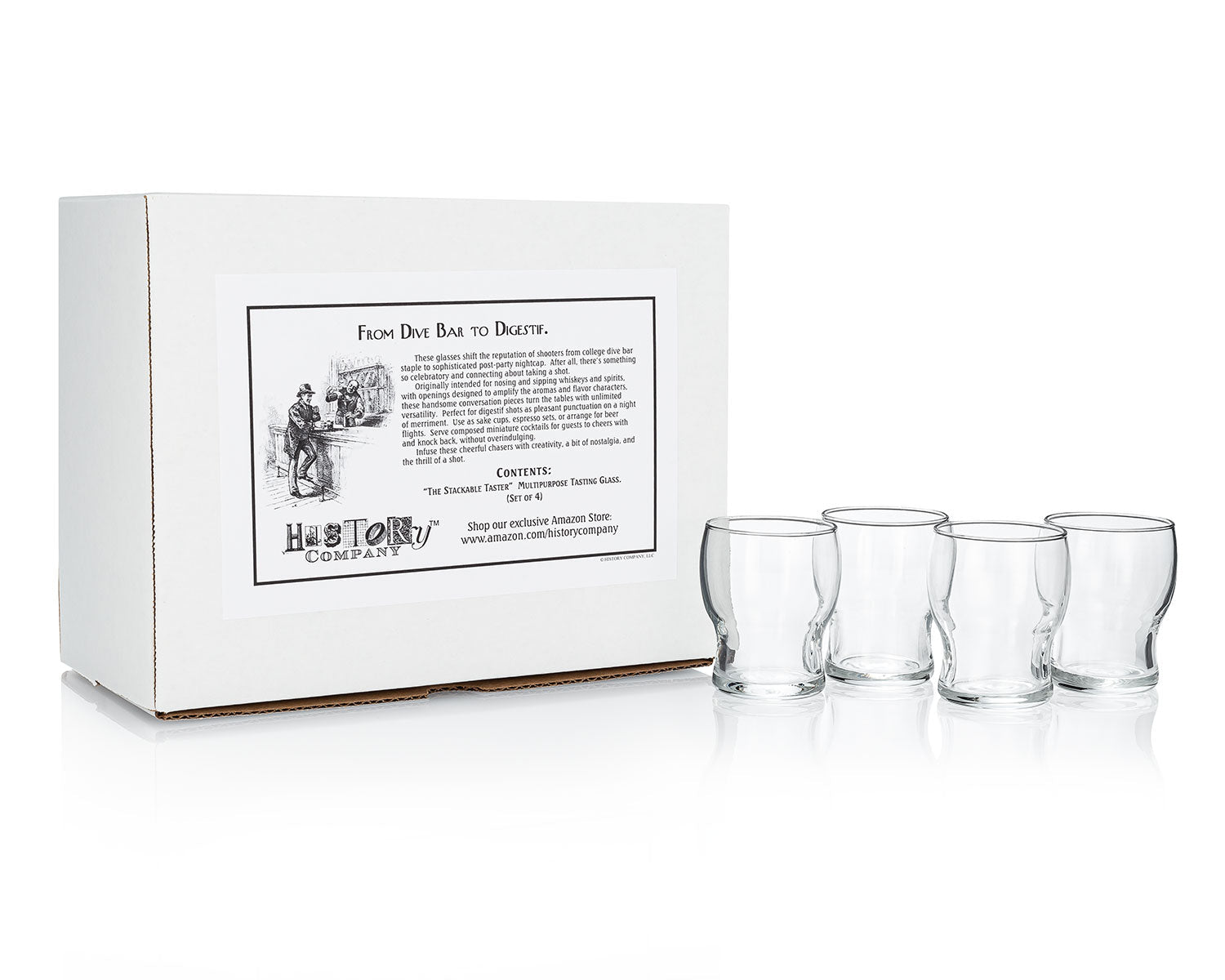 Multipurpose “Stackable Tasters” – Set of 4 Nosing & Sipping Glass for Miniature Cocktails & Craft Beer Flights (Gift Box Collection) - HISTORY COMPANY