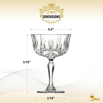 Newport "Social Season" Crystal Cocktail Coupe Glass, Vintage-Inspired 2-Piece Set in Gift Box – HISTORY COMPANY. Elegant coupe glasses with a timeless design, perfect for classic cocktails and refined entertaining. Crafted from fine crystal, these glasses evoke the sophistication of Newport's storied social scene.
