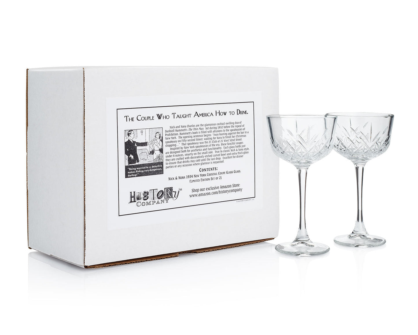 Nick & Nora Cocktail Glass – 1930s New York Speakeasy 2 - Piece Set (Gift Box Collection) - HISTORY COMPANY