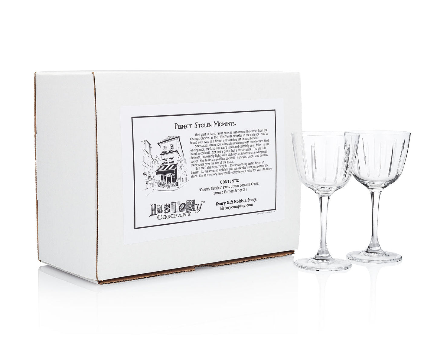 Paris Bistro Cocktail Coupette – Champs - Élysées - Inspired Glassware for Craft Cocktails, 2 - Piece Set (Gift Box Collection) - HISTORY COMPANY