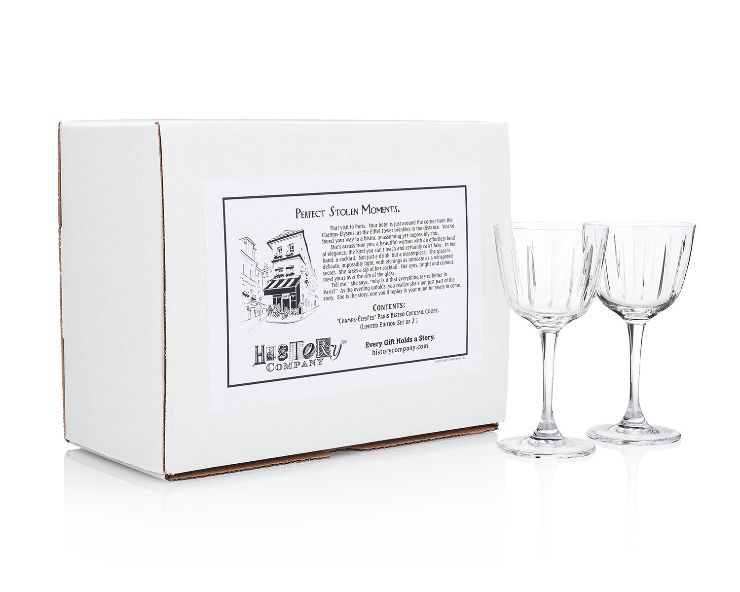 Paris Bistro Cocktail Coupette – Champs - Élysées - Inspired Glassware for Craft Cocktails, 2 - Piece Set (Gift Box Collection) - HISTORY COMPANY