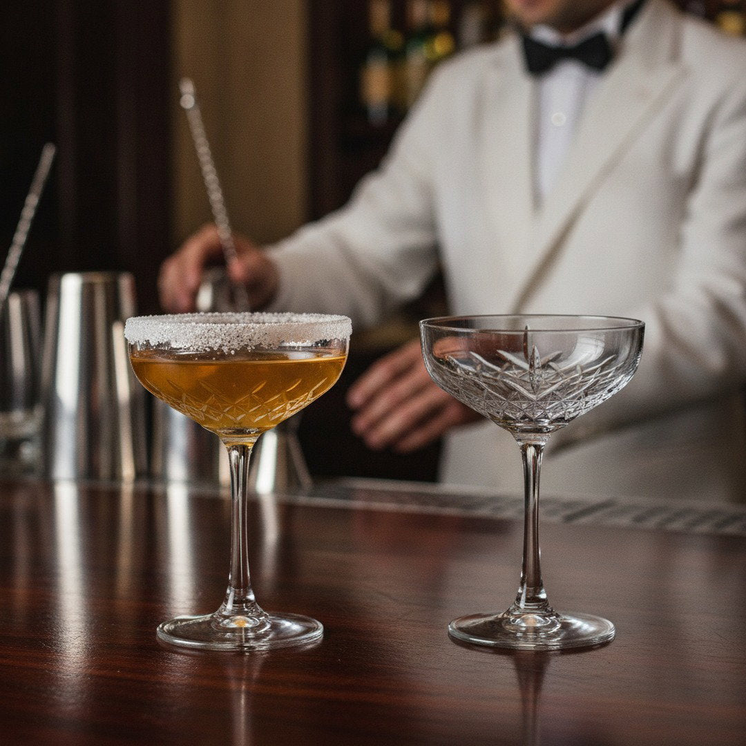 “Party of the Century” Cocktail Coupe Glass – Black and White Ball-Inspired, 2-Piece Set (Gift Box Collection) - HISTORY COMPANY