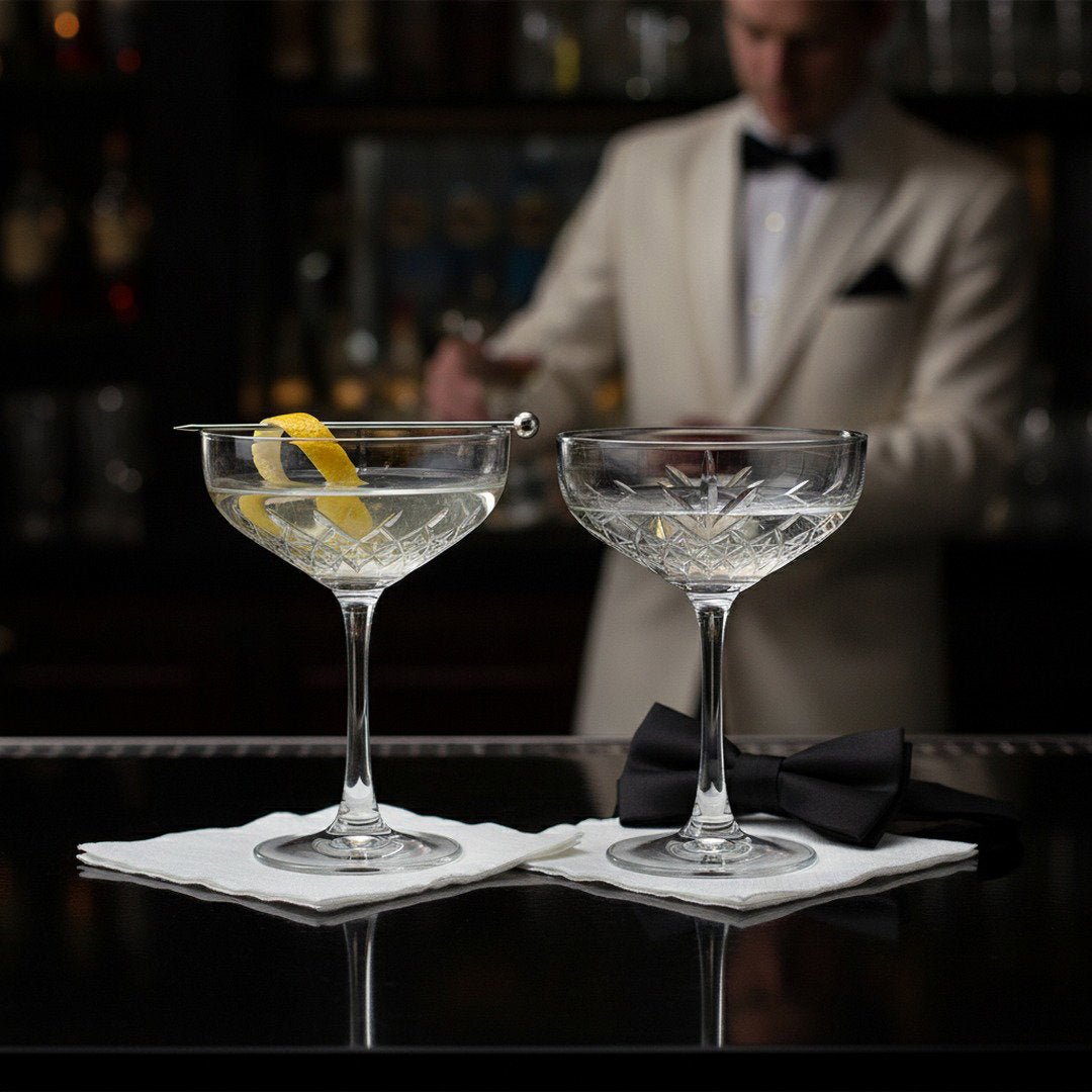 “Party of the Century” Cocktail Coupe Glass – Black and White Ball-Inspired, 2-Piece Set (Gift Box Collection) - HISTORY COMPANY