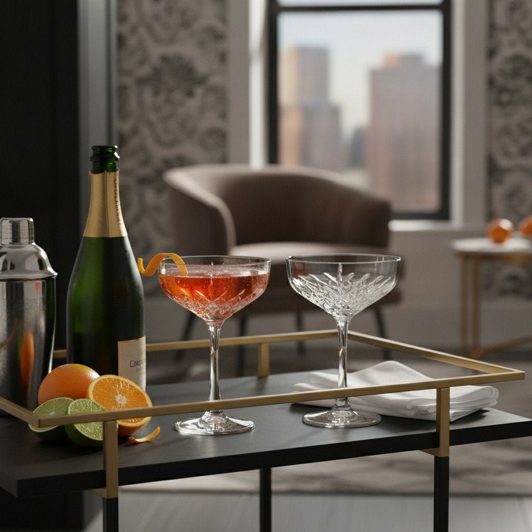 “Party of the Century” Cocktail Coupe Glass – Black and White Ball-Inspired, 2-Piece Set (Gift Box Collection) - HISTORY COMPANY