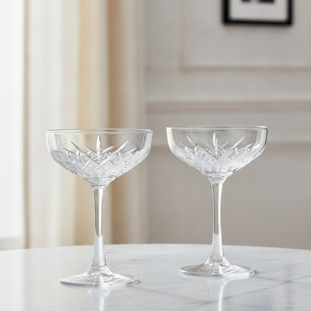 “Party of the Century” Cocktail Coupe Glass – Black and White Ball-Inspired, 2-Piece Set (Gift Box Collection) - HISTORY COMPANY