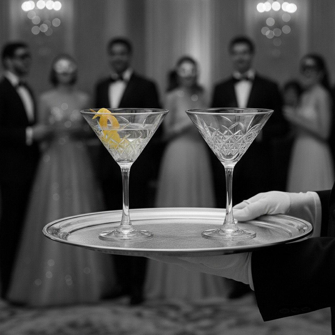 “Party of the Century” Martini Glass – Black and White Ball-Inspired, 2-Piece Set (Gift Box Collection) - HISTORY COMPANY