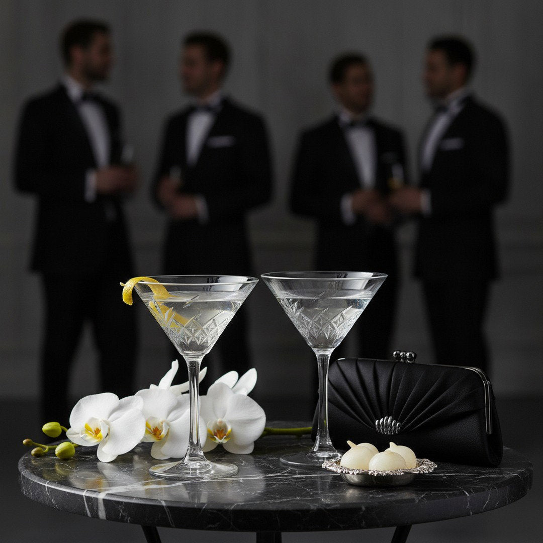 “Party of the Century” Martini Glass – Black and White Ball-Inspired, 2-Piece Set (Gift Box Collection) - HISTORY COMPANY