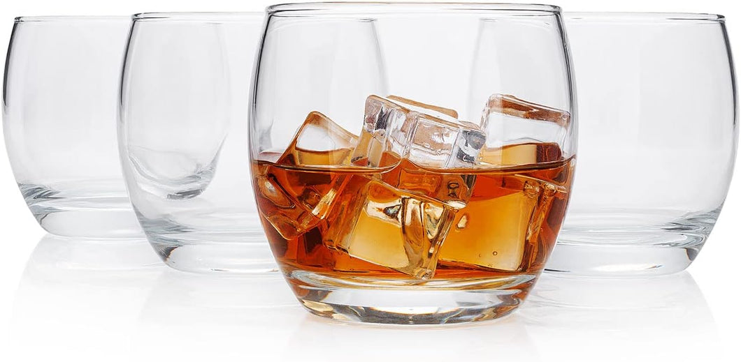 Original 1950s-Era “Roly Poly” Suburban Home Bar Whiskey Glass, 4.-Piece Set