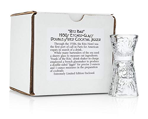 HISTORY COMPANY - 1930s Paris Hotel Bar Etched-Crystal Jigger – Premium double-sided cocktail measuring tool.