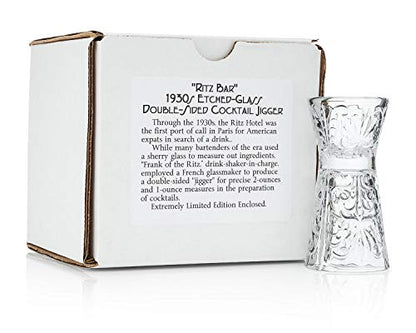 HISTORY COMPANY - 1930s Paris Hotel Bar Etched-Crystal Jigger – Premium double-sided cocktail measuring tool.