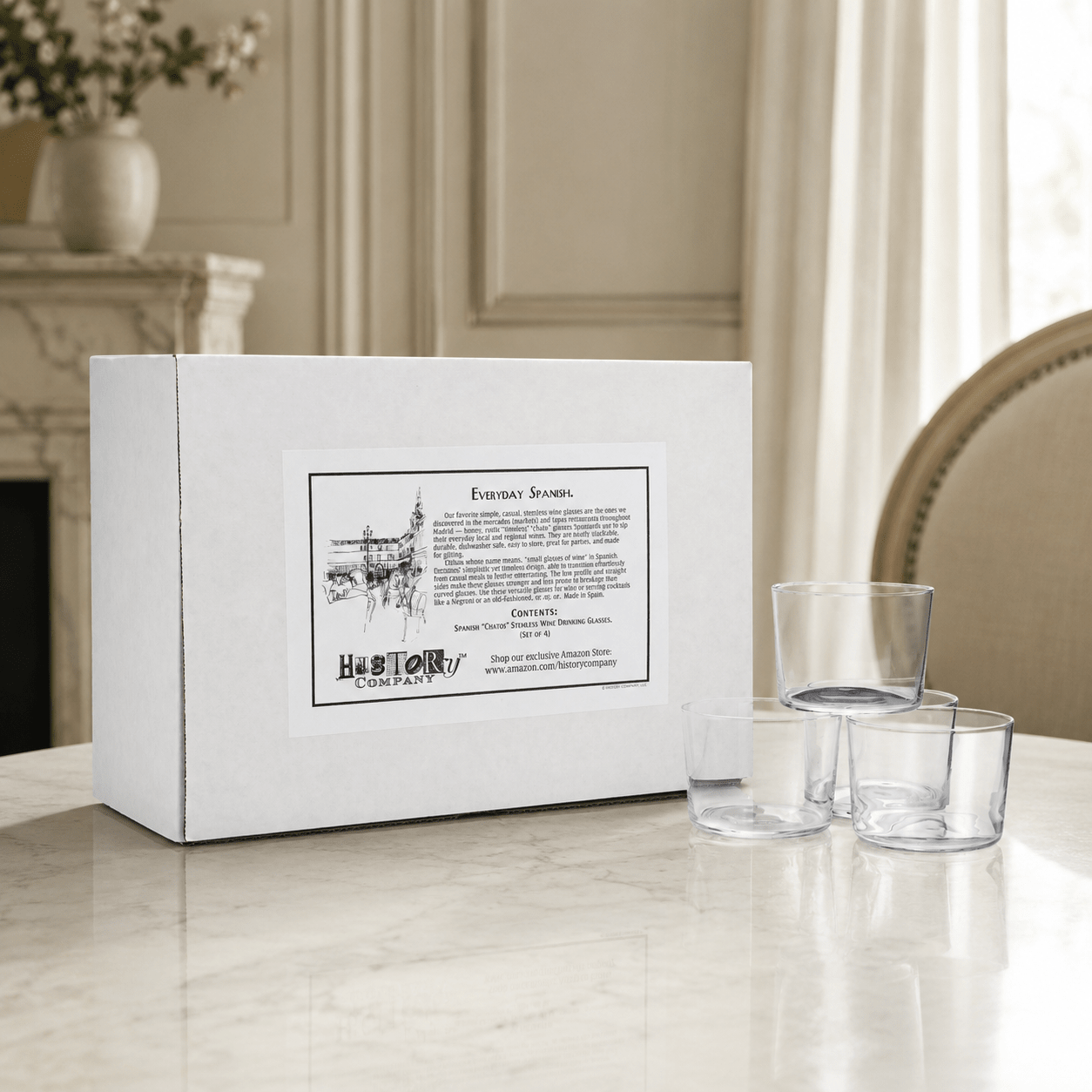 Spanish Bodega "Chatos - Style" Stemless Wine Glass, Copita - Size 4 - Piece Set (Gift Box Collection) - HISTORY COMPANY