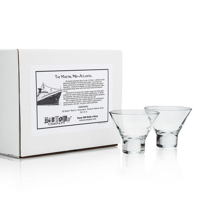 SS France “Bar de l’Atlantique” Stemless Martini Glass, 1962 Ocean Liner 2 - Piece Set (Gift Box Collection) - HISTORY COMPANY