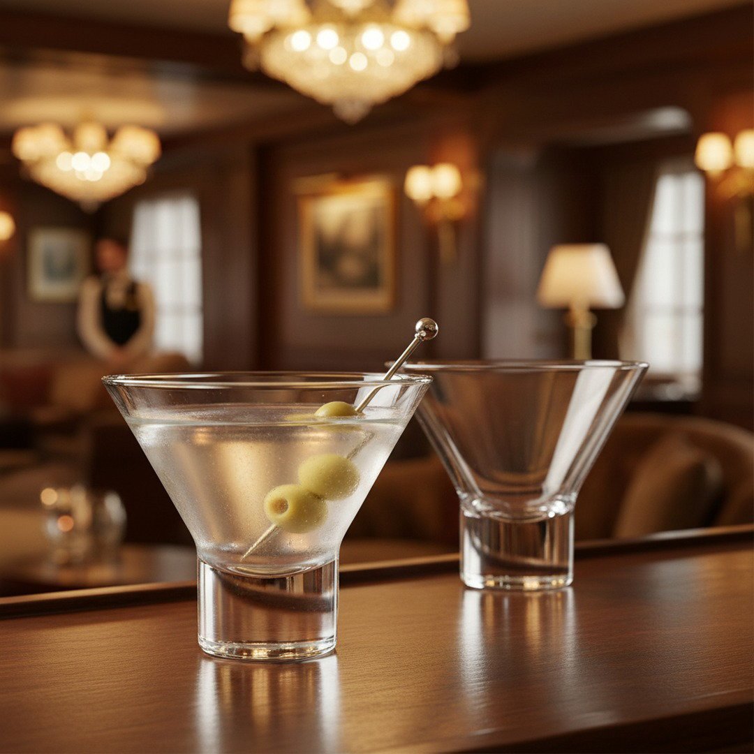 SS France “Bar de l’Atlantique” Stemless Martini Glass, 1962 Ocean Liner 2 - Piece Set (Gift Box Collection) - HISTORY COMPANY