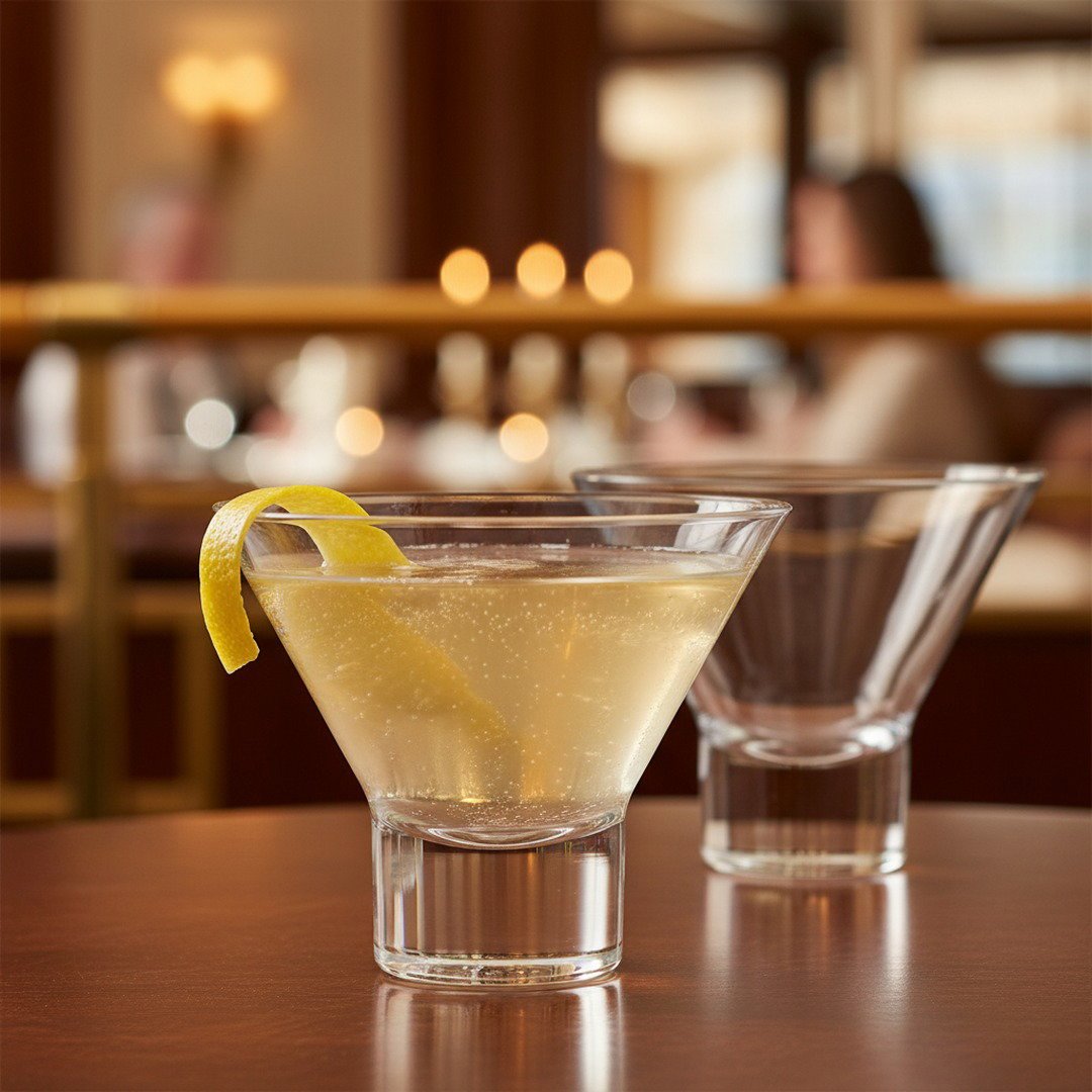 SS France “Bar de l’Atlantique” Stemless Martini Glass, 1962 Ocean Liner 2 - Piece Set (Gift Box Collection) - HISTORY COMPANY