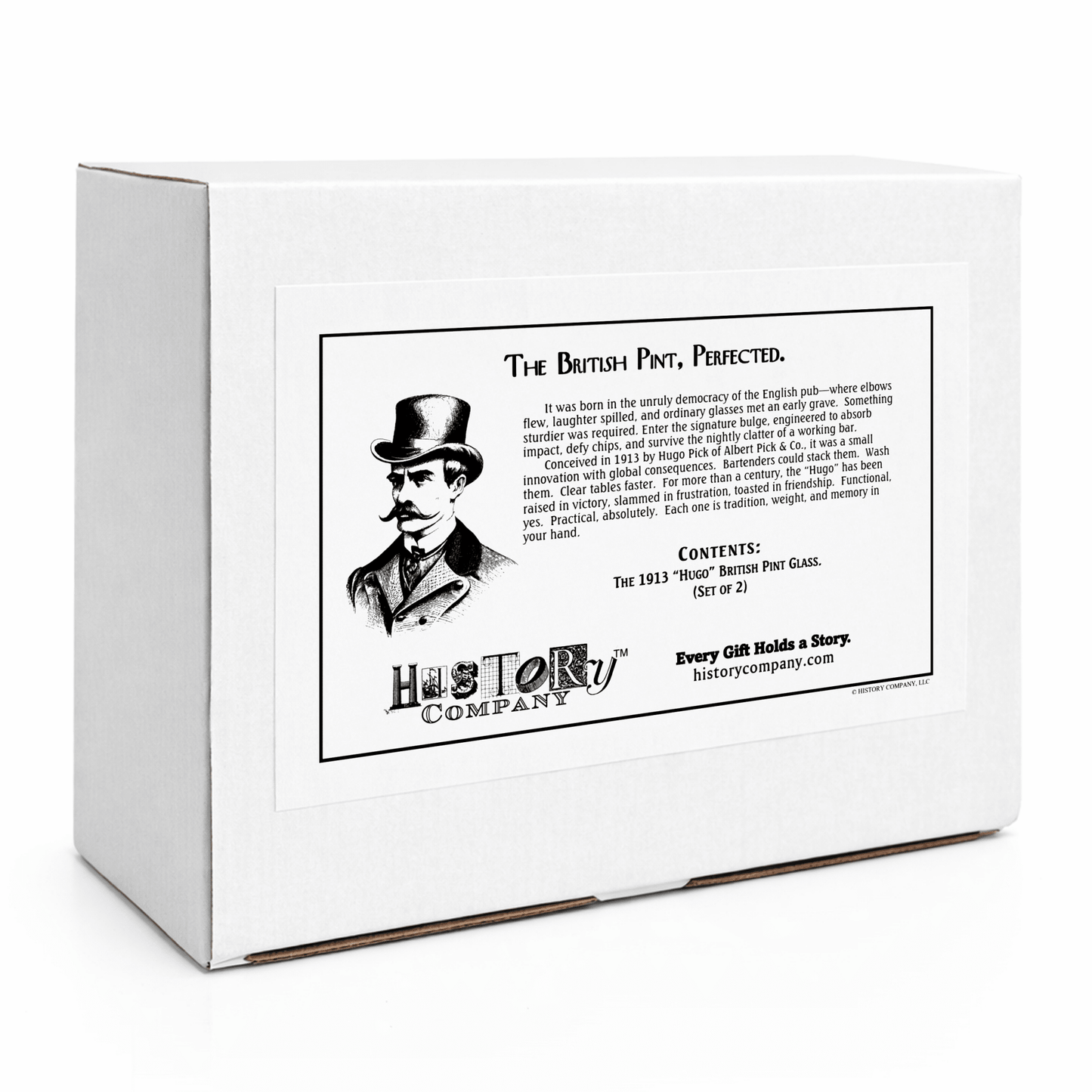 The 1913 “Hugo” British Pint Glass for Beer and Ale, 2 - Piece Set (Gift Box Collection) - HISTORY COMPANY