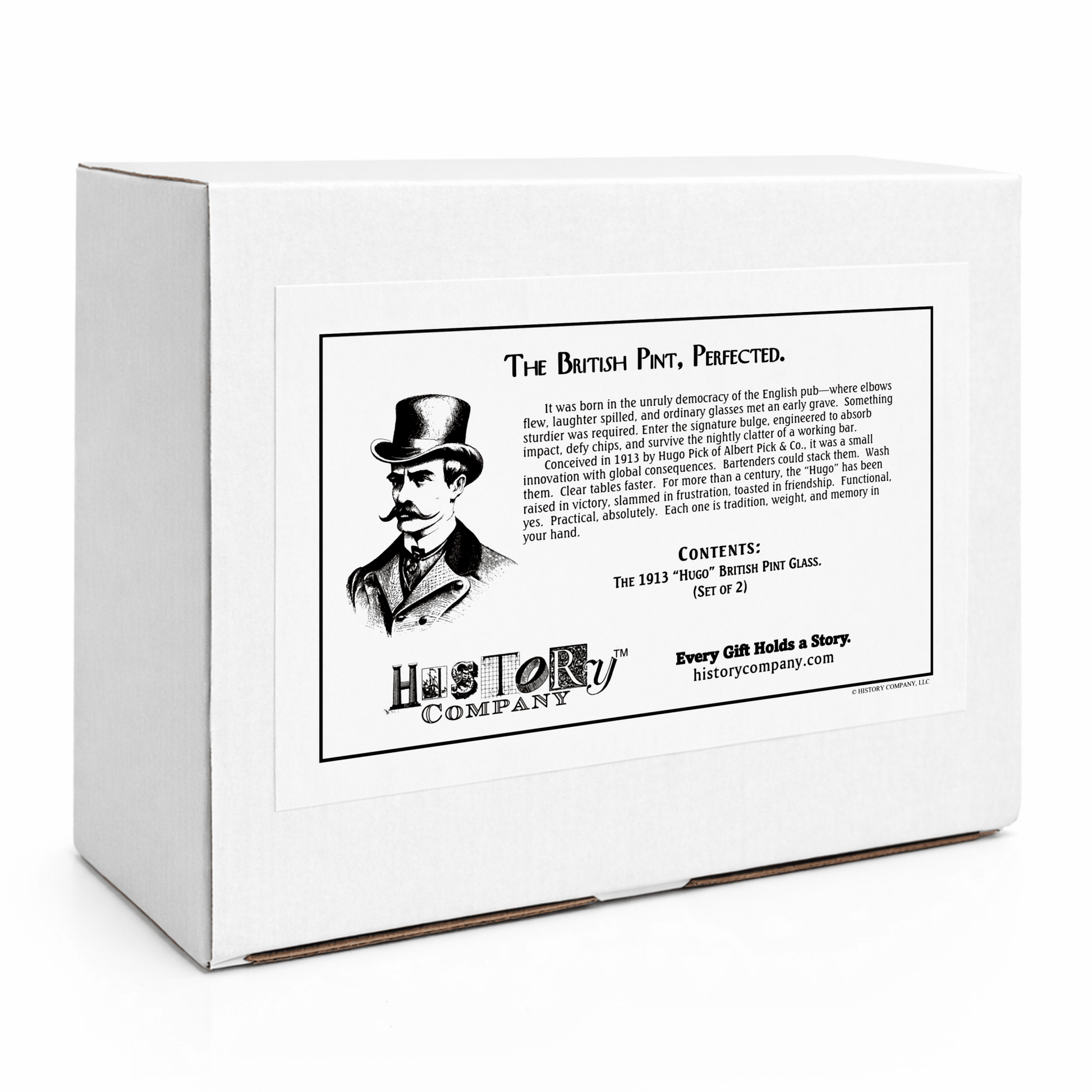 The 1913 “Hugo” British Pint Glass for Beer and Ale, 2 - Piece Set (Gift Box Collection) - HISTORY COMPANY