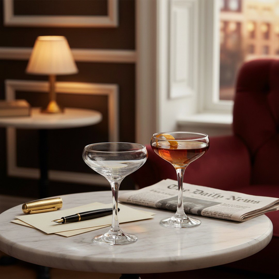 The 1930 "Algonquin Round Table" Classic Cocktail Coupe Glass, 2 - Piece Set (Gift Box Collection) - HISTORY COMPANY