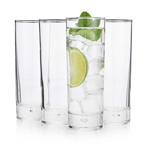 HISTORY COMPANY - The Original New York “Long Drink” Highball Glass Set, 4-Piece for tall drinks and coolers.