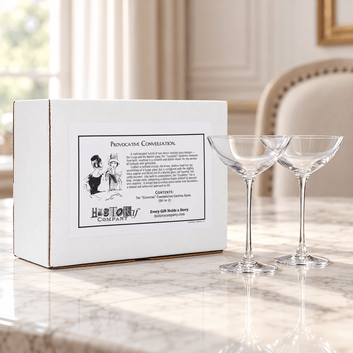 The “Coupetini” Cocktail Glass - Coupe and Martini Hybrid, 2-Piece Set (Gift Box Collection) - HISTORY COMPANY