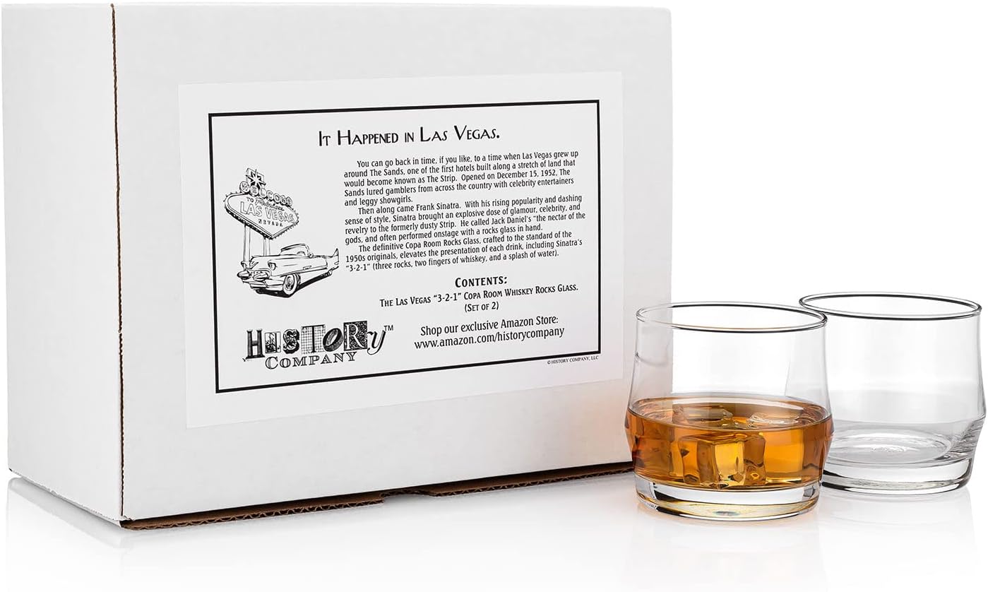 HISTORY COMPANY - Las Vegas Copa Room Whiskey Rocks Glass, a heavy-weighted 2-piece set inspired by legendary nightclubs. 