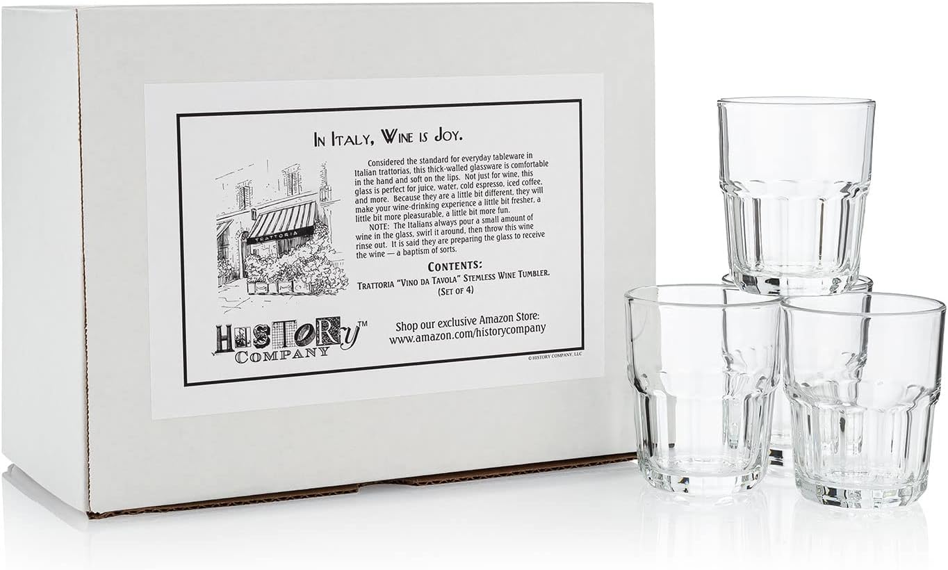 HISTORY COMPANY - The Trattoria-Style 'Vino da Tavola' Glass Set, a 4-piece collection designed for Italian wine moments.