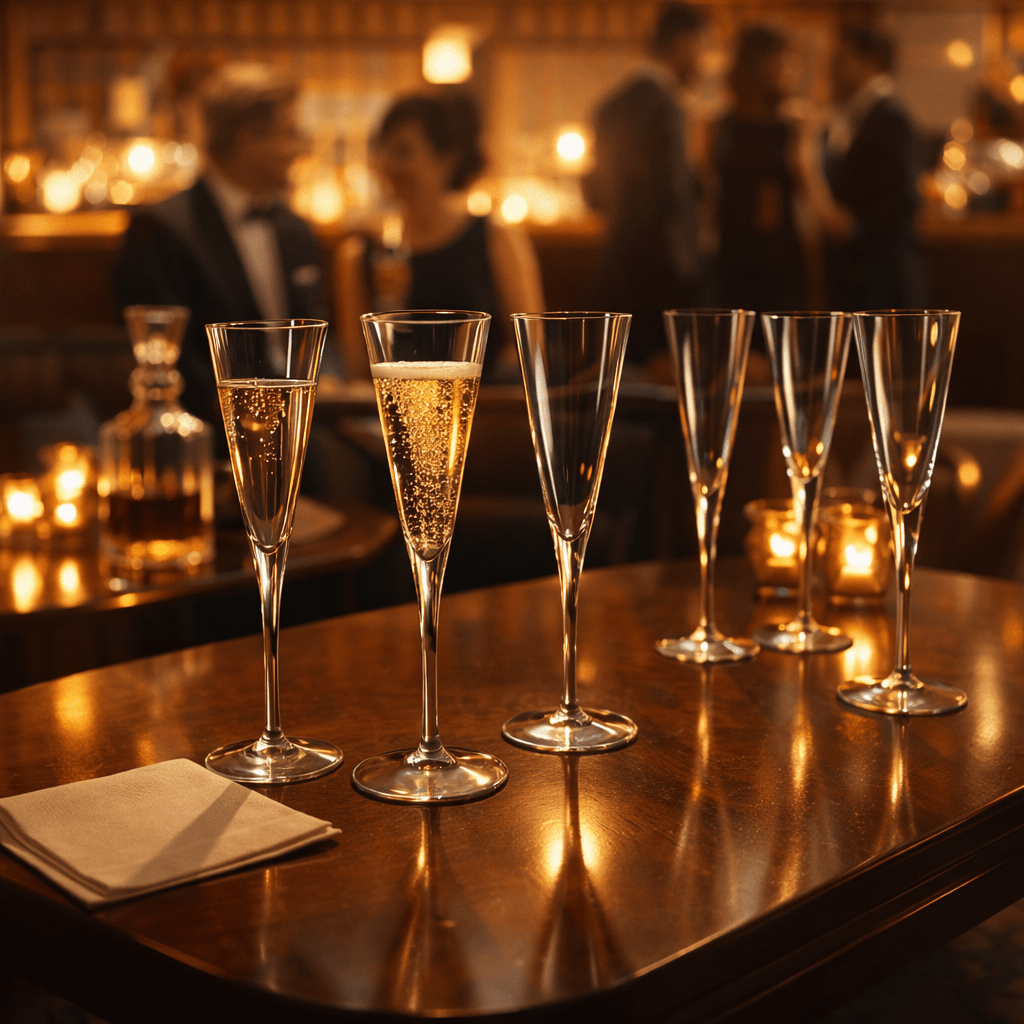Two elegant champagne flutes with True Love yacht-inspired design