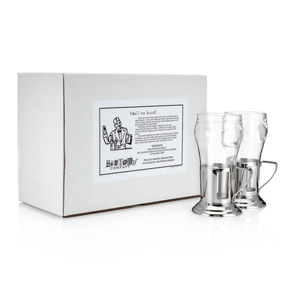 HISTORY COMPANY - Vintage soda fountain glass set with bell-shaped design and stainless steel holders for classic treats. (121)