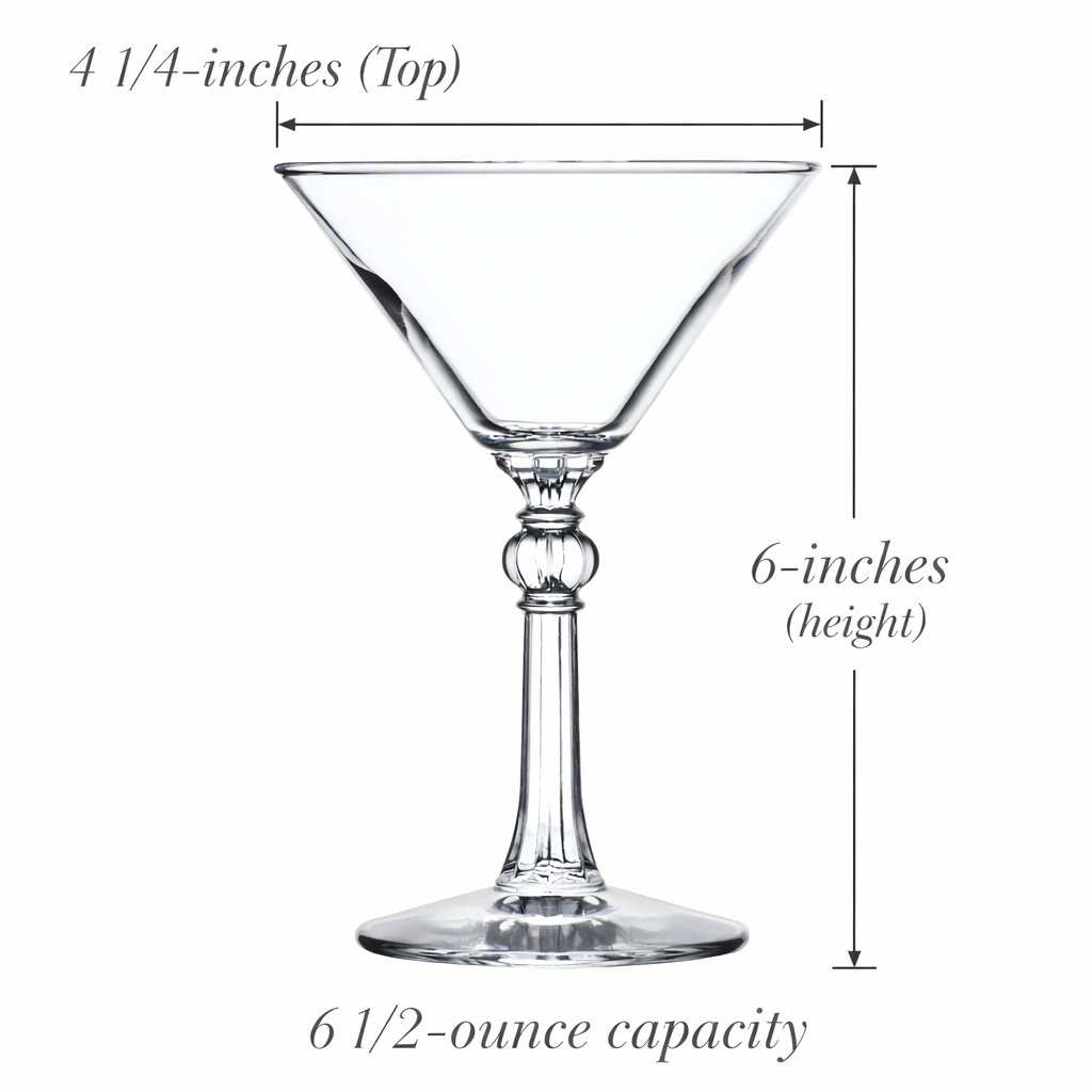Vintage-style martini glass set with dramatic stem, perfect for gin martinis and Manhattans