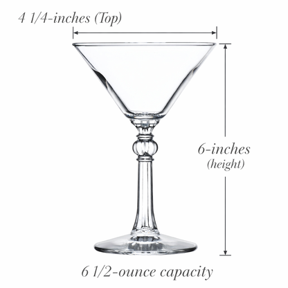Vintage-style martini glass set with dramatic stem, perfect for gin martinis and Manhattans