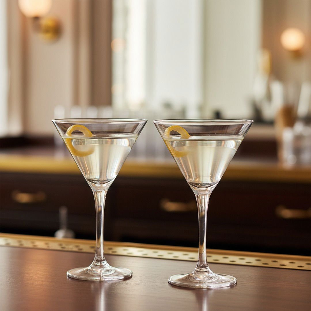 HISTORY COMPANY London Hotel Bar – Fire-Tempered Crystal Martini Glass, Inspired by Duke’s Bar, 2-Piece Set (Gift Box Collection)